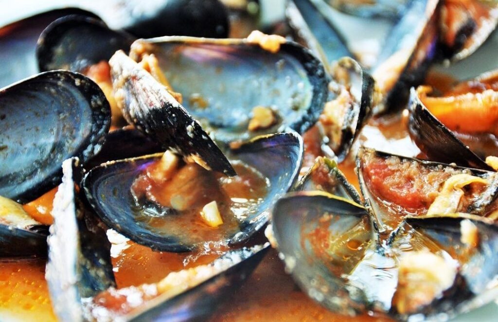Montenegrin mediterrian cuisine mussels on buzara