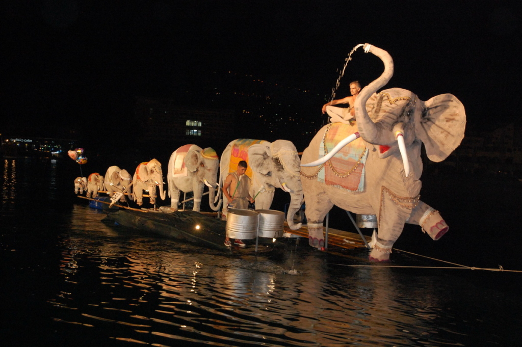 A photo of one of carnival's procession during night. 