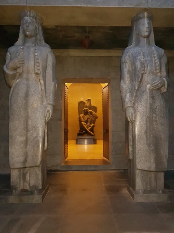 Marble figures at the vestibule entrance at the Mausoluem, National Park Lovćen