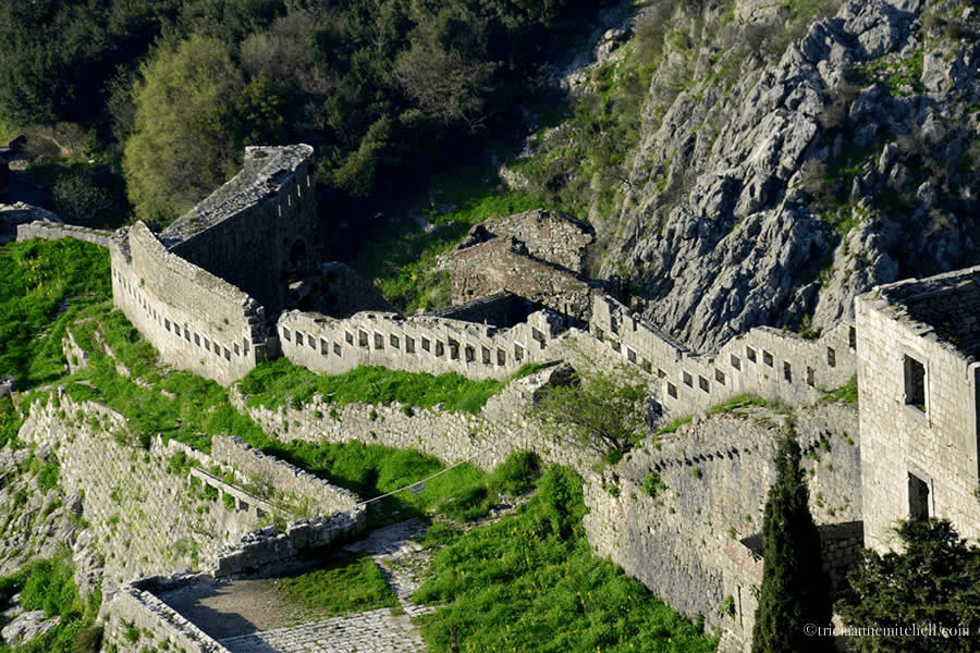 Kotor Fortress shone by the sun
