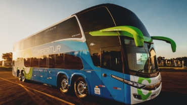 parked blue and black Compertur bus